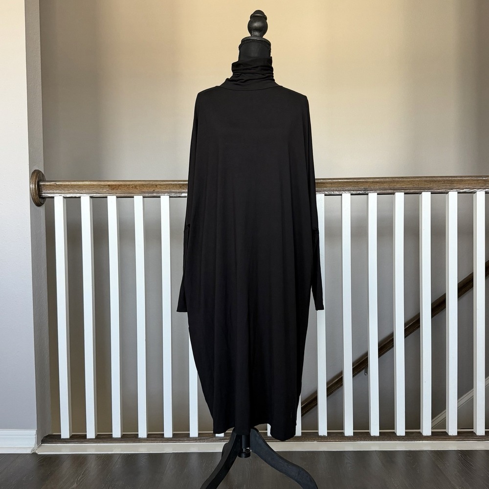 MIMU MAXI Long Sleeve Turtleneck Midi Frock Dress Medium Black Modest Minimalist